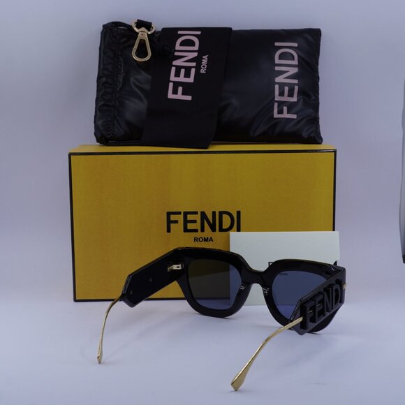 Fendi FE40097I 01V Sunglasses Black/Gold Cat Eye Frame, Blue Lenses - Picture 10 of 10